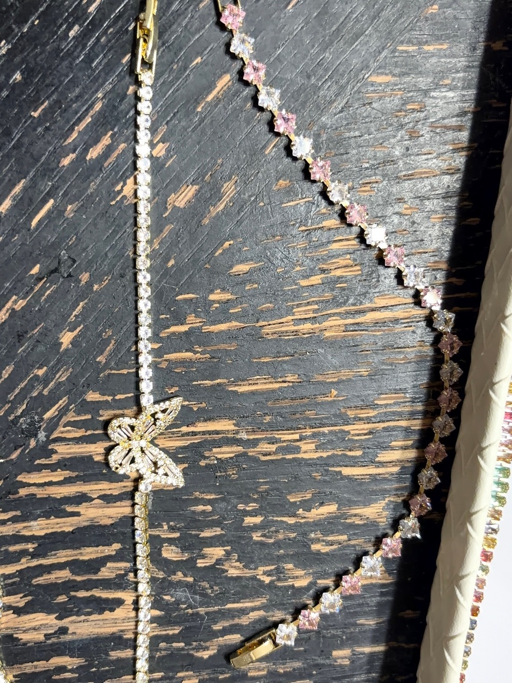 Delicate Pink and Gold Butterfly Tennis Necklace - Women Jewelry